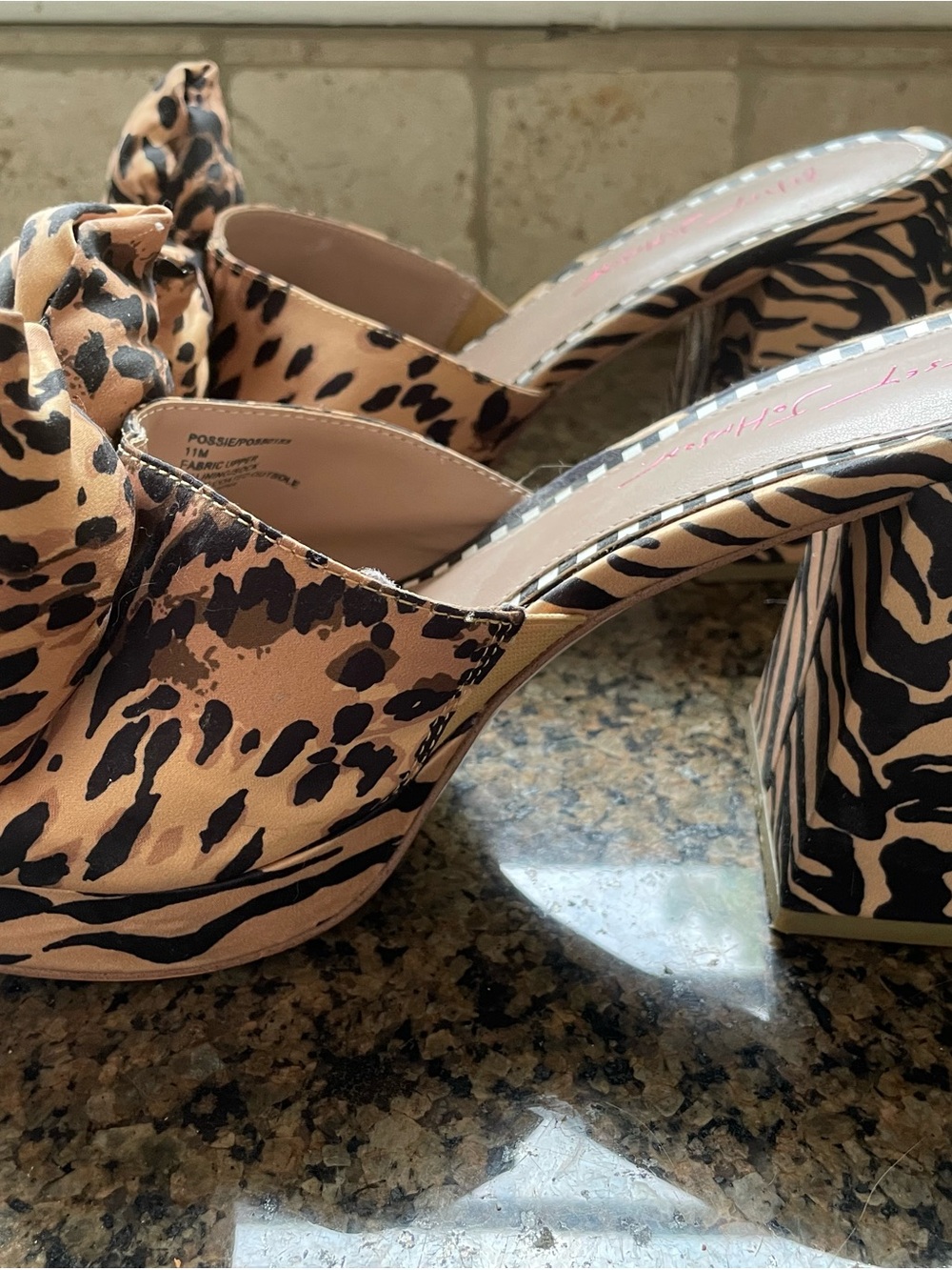 Betsey Johnson Possie Leopard Bow Slide Mules with Gem Accents, Size 11 - Picture 6 of 9